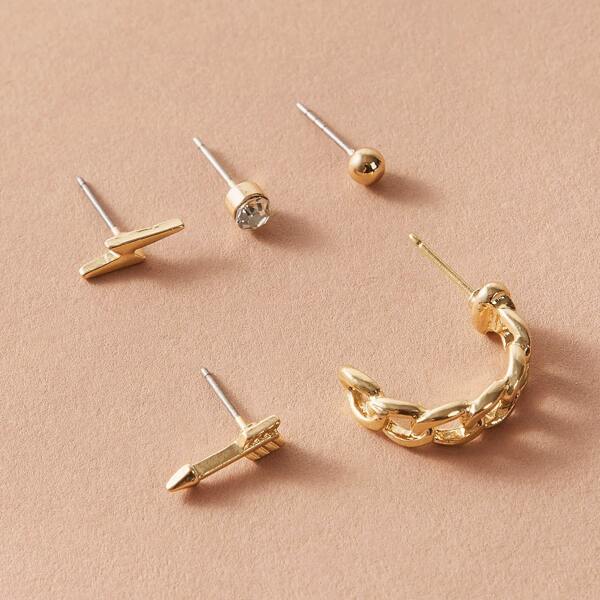 

5pcs Arrow & Lighting Decor Earrings, Gold
