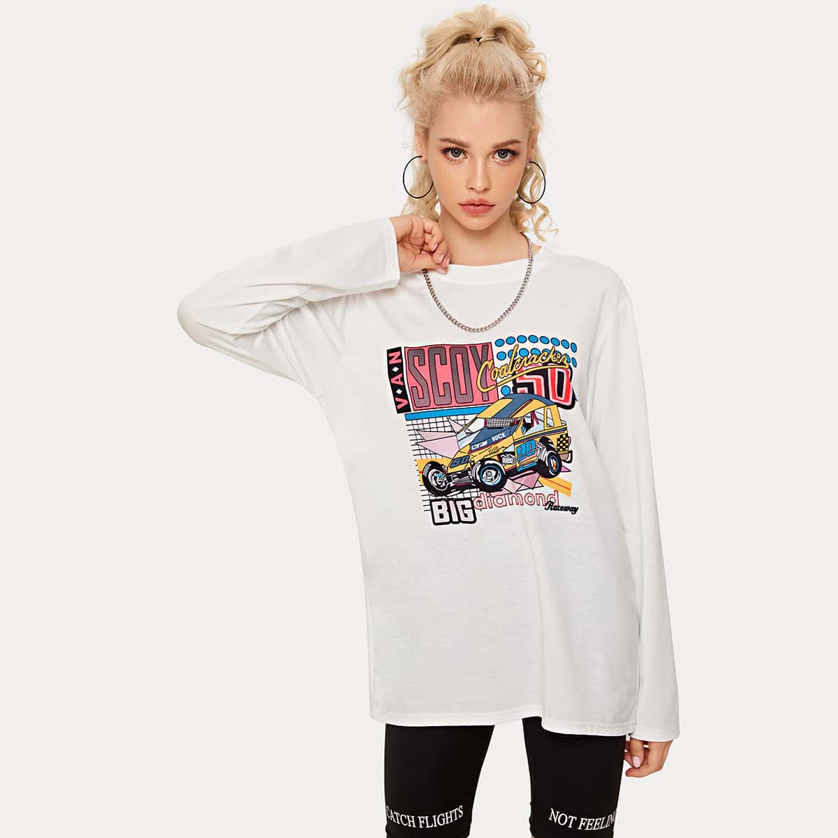 

Racing Car & Letter Graphic Tee, White