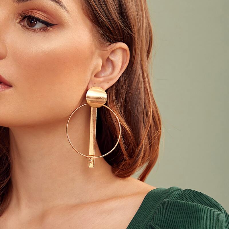 

1pair Bar Decor Hoop Drop Earrings, Gold