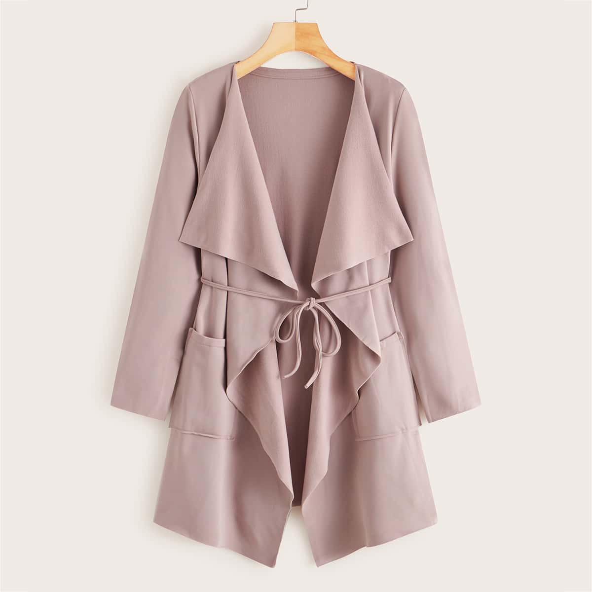 

Waterfall Collar Self Tie Coat, Pink