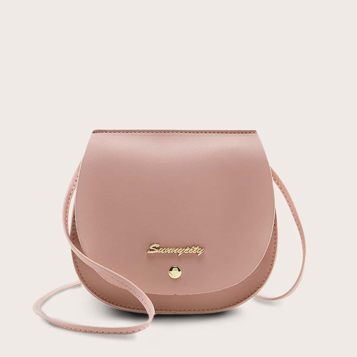 

Metal Decor Flap Crossbody Saddle Bag, Pink