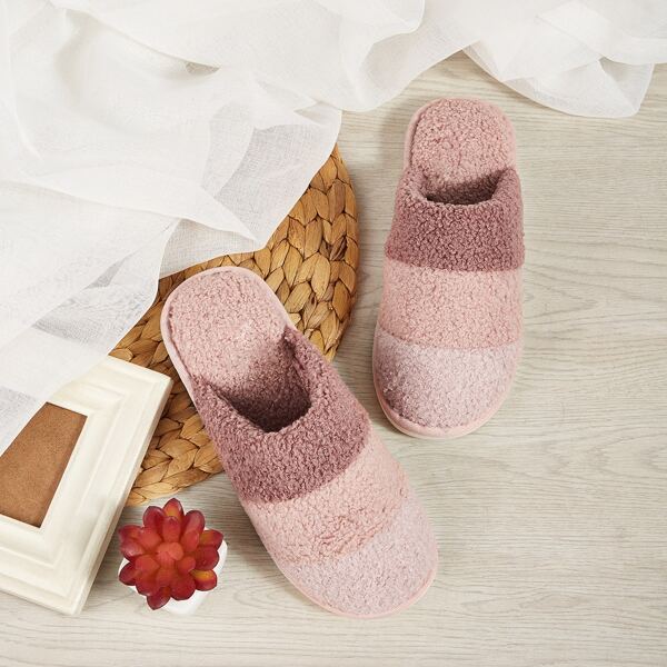 

Striped Fluffy Slippers, Pink