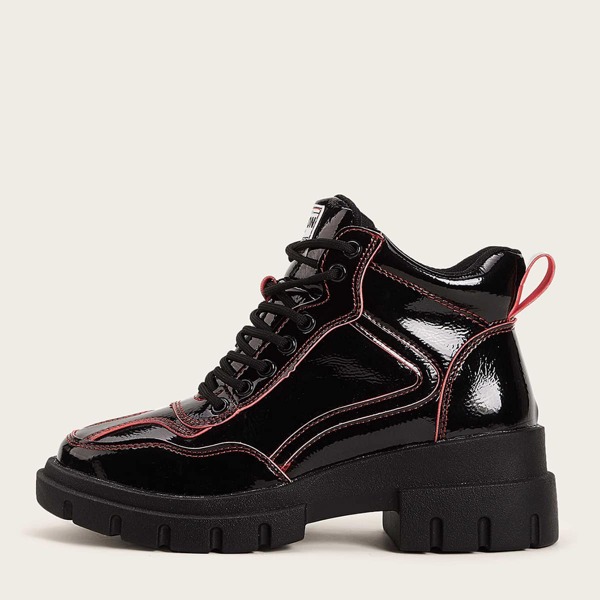 

Contrast Trim Lace-up Boots, Black