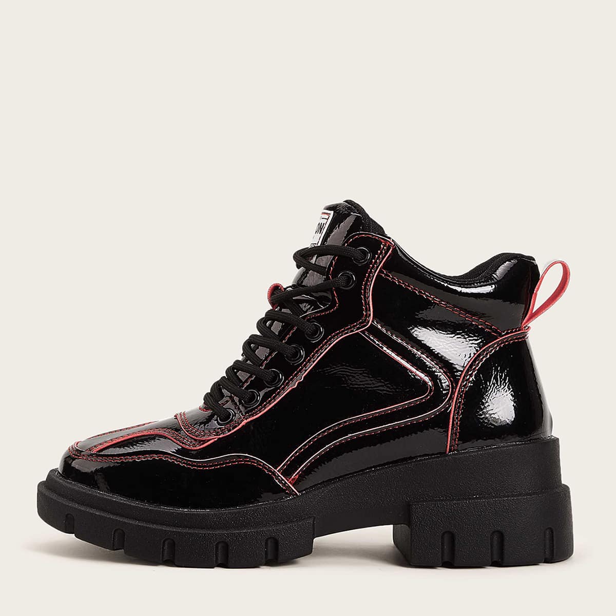 

Contrast Trim Lace-up Boots, Black