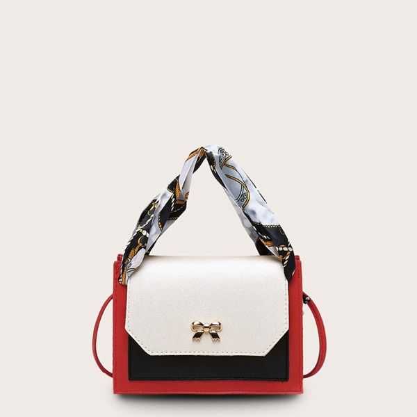 

Colorblock Bow Decor Flap Satchel Bag, Multicolor