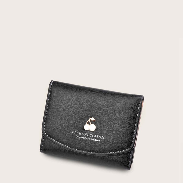 

Cherry Decor Fold Over Wallet, Black
