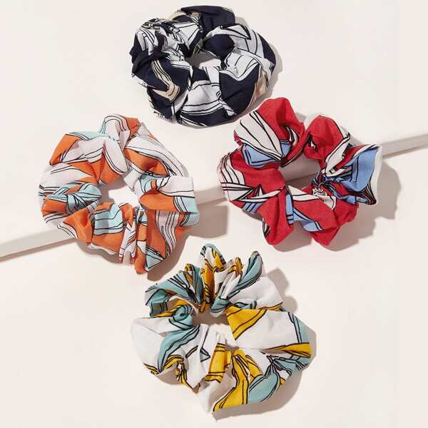 

4pcs Graphic Scrunchies, Multicolor