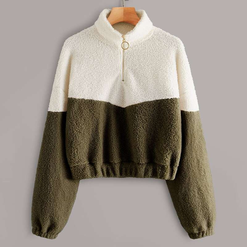 

Two Tone Half Zip Teddy Pullover, Multicolor