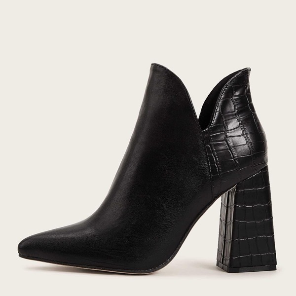 

Croc Embossed Point Toe Chunky Boots