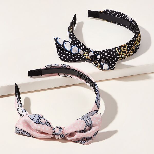 

2pcs Chain & Polka Dot Pattern Headband, Multicolor