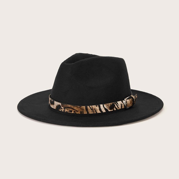 

Leopard Belt Decor Floppy Hat, Black