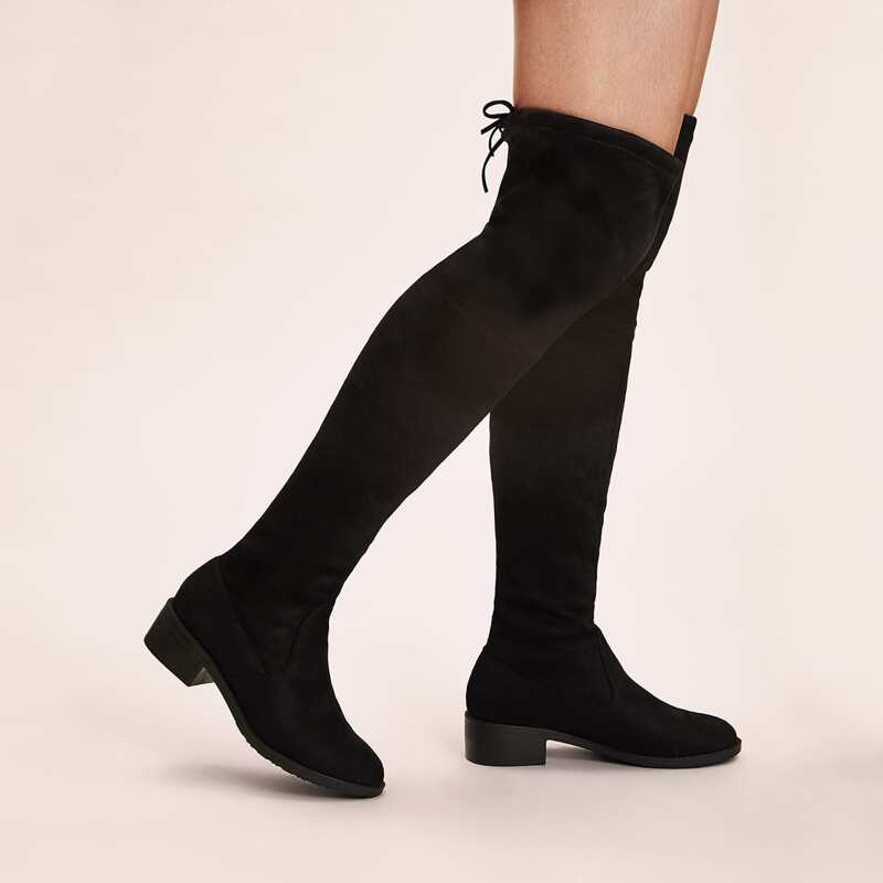 

Solid Tie Back Over The Knee Boots, Black