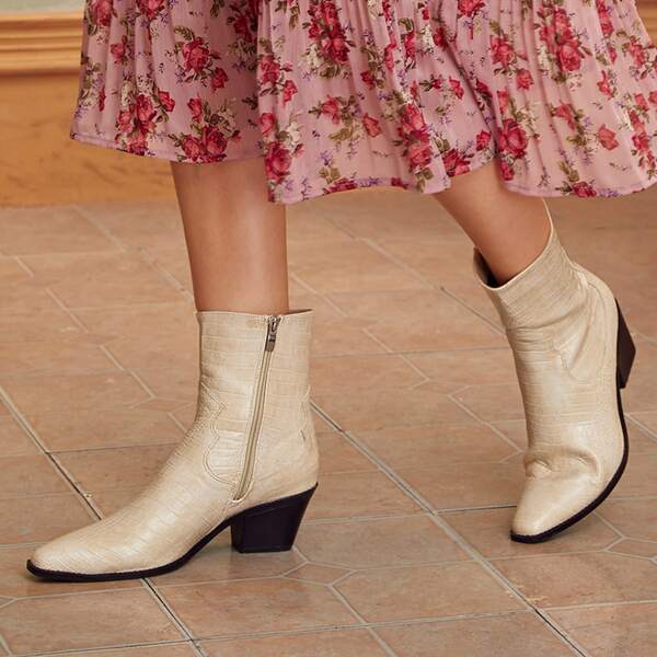 

Croc Embossed Side Zip Chunky Boots, Apricot
