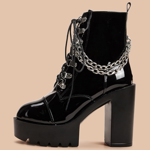 

Chain Decor Chunky Boots, Black