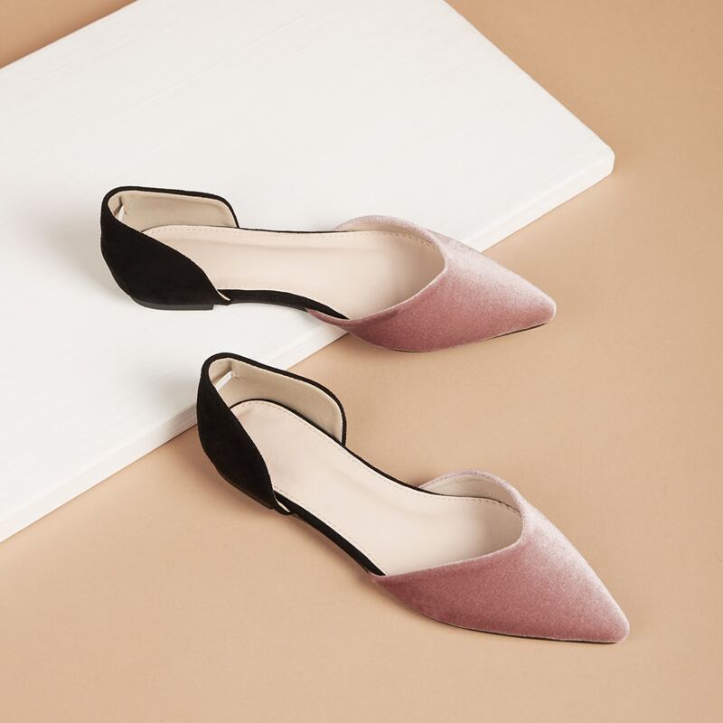 

Two Tone Velvet Flats, Multicolor