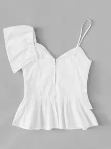 ROMWE Kawaii 白色波西米亞揉皺純色女士上衣 - 白色 - 查看 2