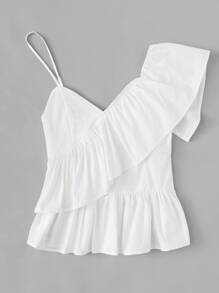 ROMWE Kawaii 白色波西米亞揉皺純色女士上衣 - 白色 - 查看 4