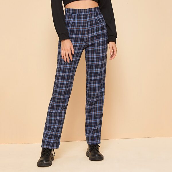 

Plaid High Rise Straight Leg Pants, Multicolor