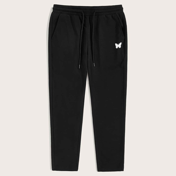 

Men Butterfly Print Drawstring Waist Sweatpants, Black