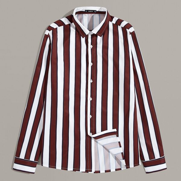

Men Long Sleeve Striped Shirt, Burgundy