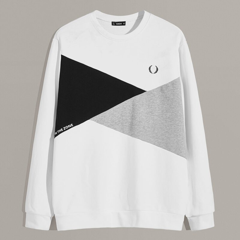 

Guys Slogan Graphic Color Block Pullover, White
