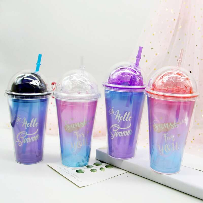 

1pc Letter Graphic Gradient Straw Cup, Multicolor