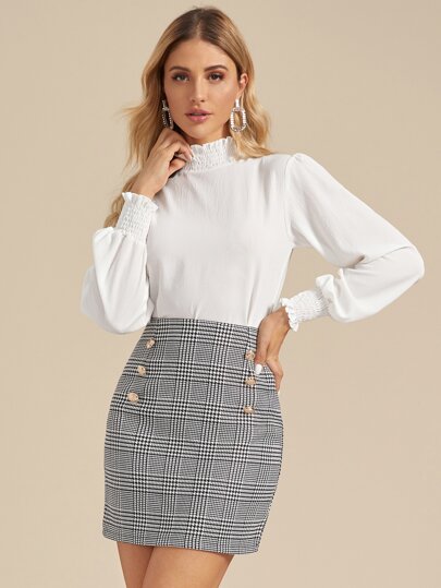 ソリッド シャードフリル トリム ブラウス