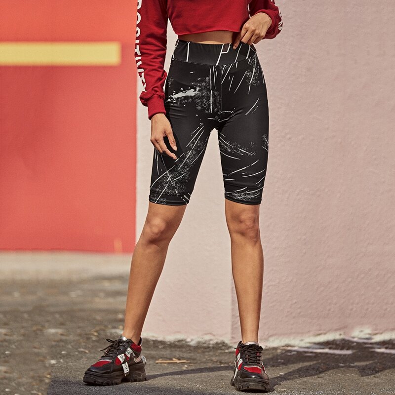 

Graphic Skinny Cycling Shorts, Black