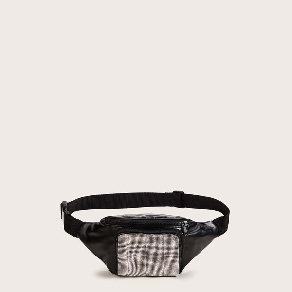

Rhinestone Decor Fanny Pack, Black