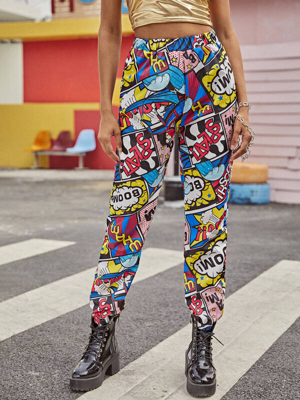 Veel kleurig Casual Grafisch Broeken | SHEIN Nederland