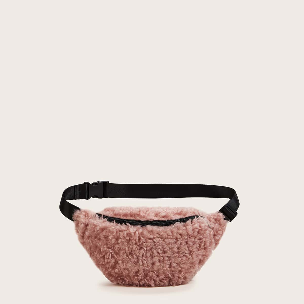 

Fluffy Zipper Front Fanny Pack, Pink