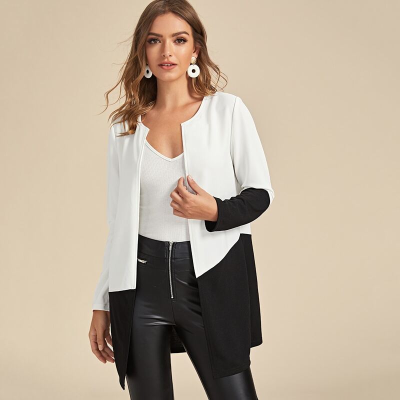 

Two Tone Open Front Coat, Black and white