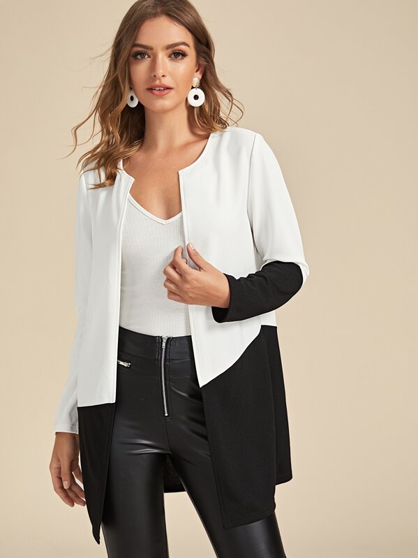 

Two Tone Open Front Coat, Black and white, Luiza
