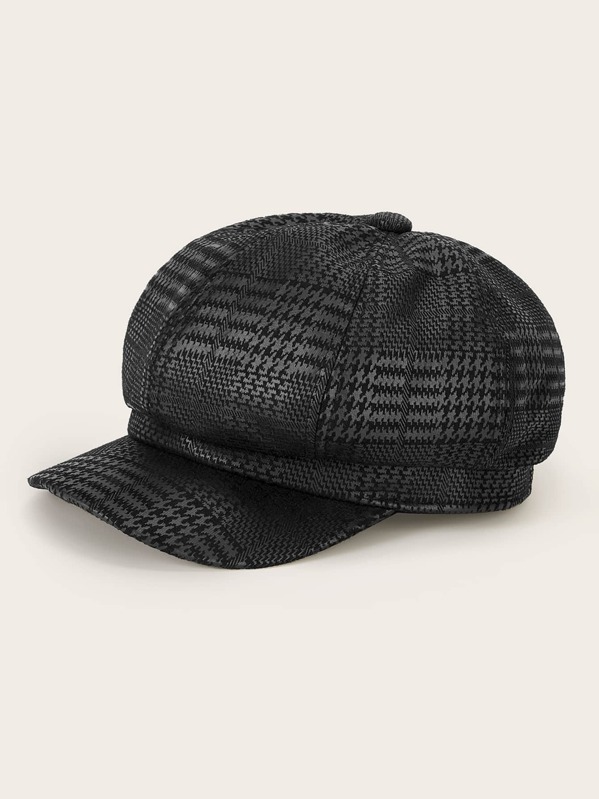 

Houndstooth Pattern Baker Boy Cap, Black