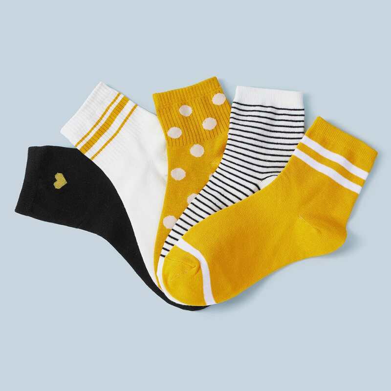 

5pairs Polka Dot & Striped Pattern Socks, Multicolor