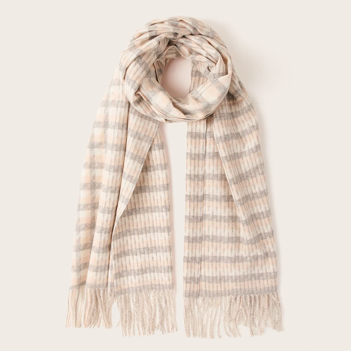 

Simple Stripe Pattern Scarf, Beige