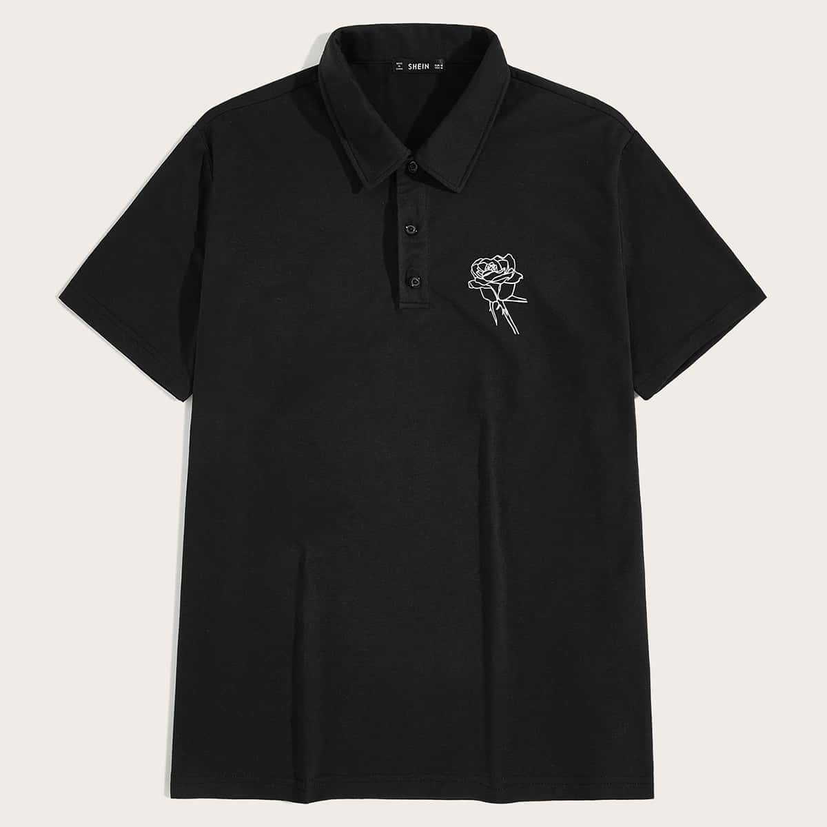 

Guys Rose Print Polo Shirt, Black