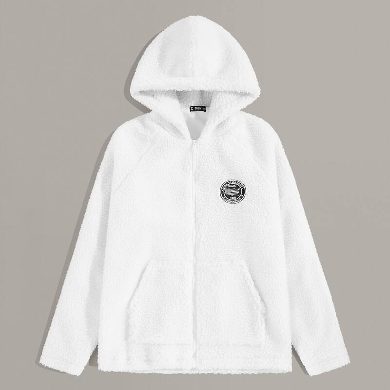 

Guys Patched Detail Raglan Sleeve Fleece Zip Up Jacket, White