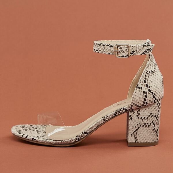 

PVC Band Snakeskin Ankle Strap Low Heel Sandals