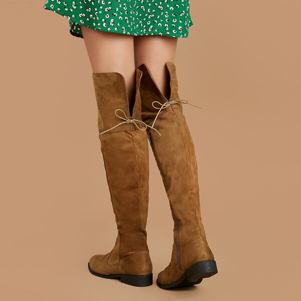 

Round Toe Stretch Thigh High Short Heel Boots