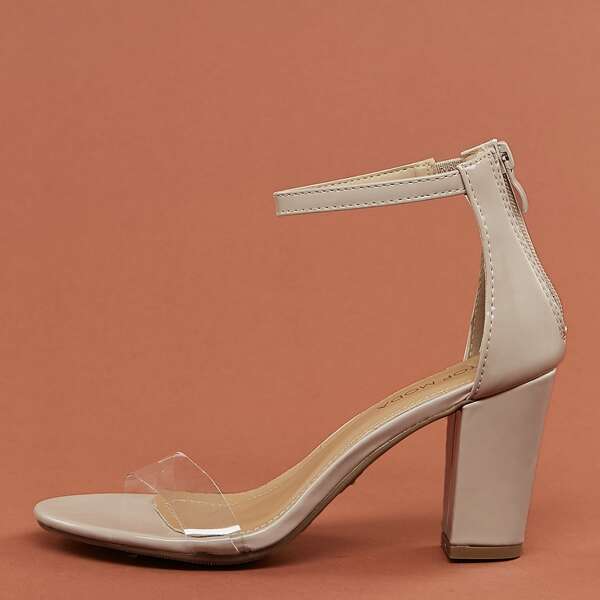 

Transparent Open Toe Band Block Heel Sandals