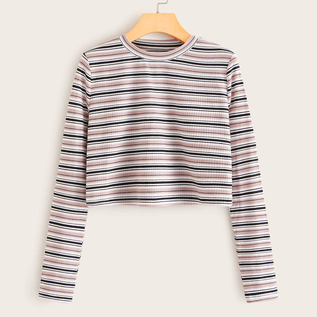 

Multi-stripe Crop Ribbed Tee, Multicolor