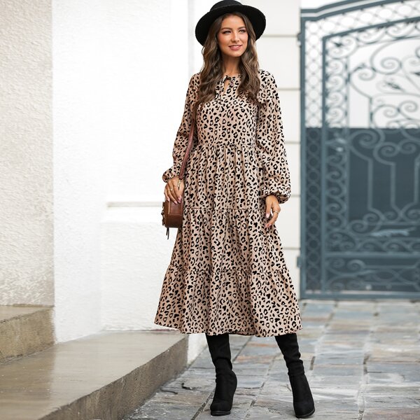 

Tie Front Leopard Print A-line Dress, Multicolor