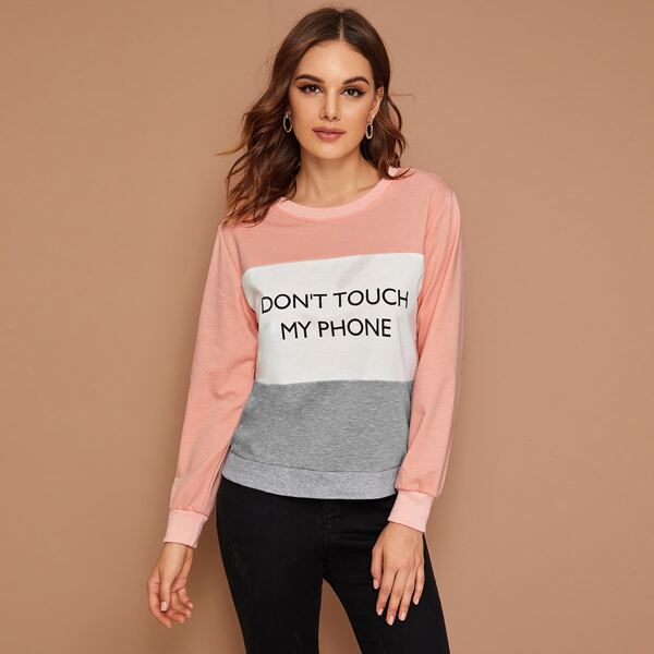 

Slogan Graphic Color-Block Sweatshirt, Multicolor