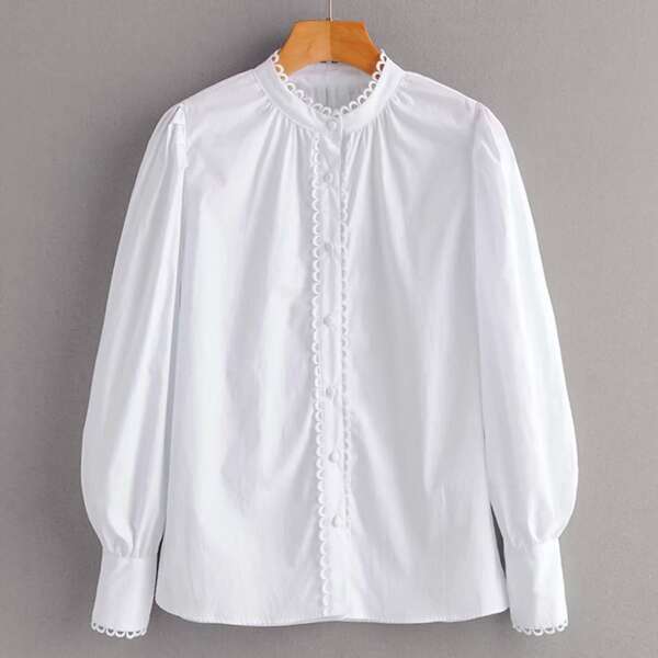 

Button Front Puff Sleeve Blouse, White