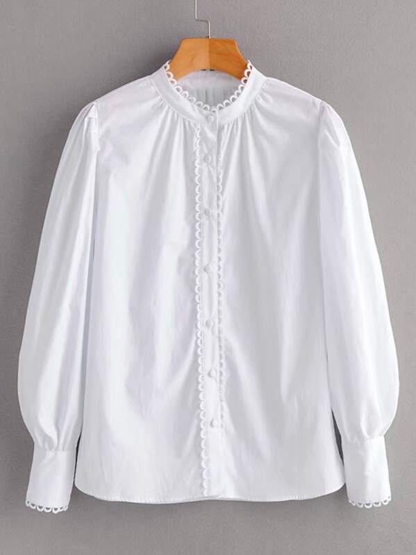 

Button Front Puff Sleeve Blouse, White