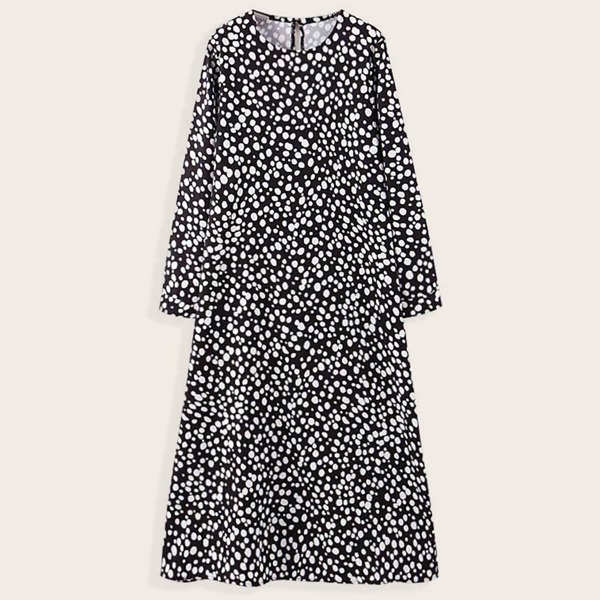 

Dalmatian Print Keyhole Back A Line Dress, Black and white