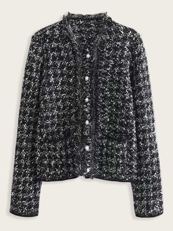 

Space Dye Raw Trim Tweed Jacket, Black