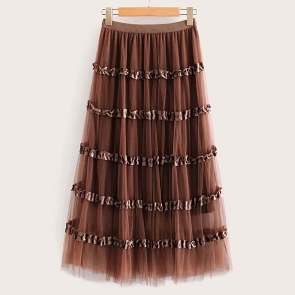 Tiered Layer Frill Mesh Skirt