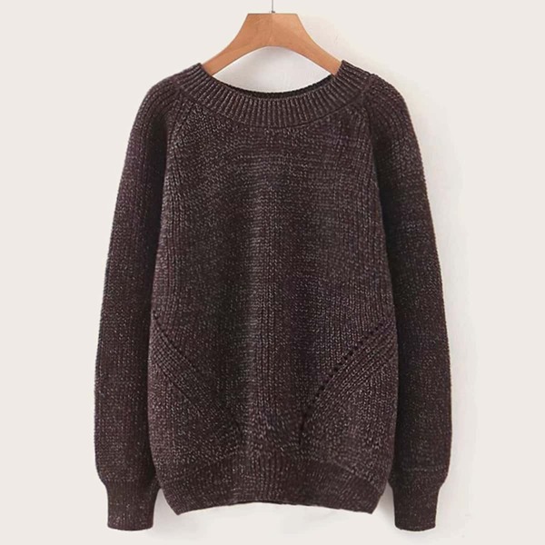 

Solid Drop Shoulder Raglan Sleeve Jumper, Brown